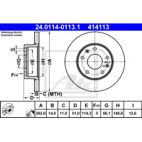 Диск гальмівний ATE 24.0114-0113.1 LAND ROVER FREELANDER 1.8 16V 00-2.0DI 98-00 2.0 TD4 00- ATE 24011401131