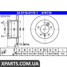 Диск тормозной ATE 24.0116-0110.1 MERCEDES SPRINTER 208CDI 211CDI 213CDI 00-06 210D 97-00/ VW LT 28-4 ATE 24011601101