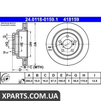 Диск гальмівний ATE 24.0118-0159.1 SUBARU OUTBACK 2.5I AWD 13- ATE 24011801591