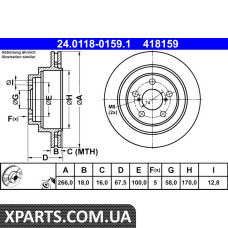 Диск тормозной ATE 24.0118-0159.1 SUBARU OUTBACK 2.5I AWD 13- ATE 24011801591