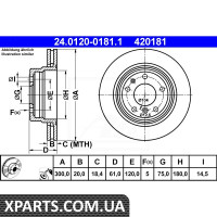 Диск гальмівний BMW 5 E34 88-96 540I TYL WEN. ATE 24012001811