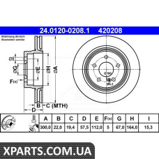 Диск гальмівний ATE 24.0120-0208.1 MERCEDES C207 E320 COUPE 14-ATE 24012002081
