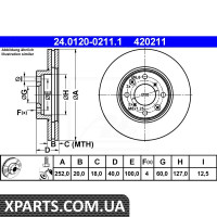Диск гальмівний ATE 24.0120-0211.1 SUZUKI SWIFT III 1.3 1.5 05- 1.3DDIS 05- ATE 24012002111