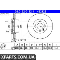 Диск гальмівний ATE 24.0122-0122.1 BMW E30 316I 87-88 318I 84-88 ATE 24012201221