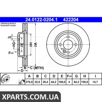 Диск гальмівний ATE 24.0122-0204.1 MINI MINI COOPER 01 - MINI COOPER S 02 - MINI ONE 01 - ATE 24012202041