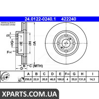 Диск гальм. 255x43.5x20x4 w. ATE 24012202401
