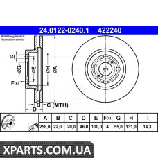 Диск гальм. 255x43.5x20x4 w. ATE 24012202401