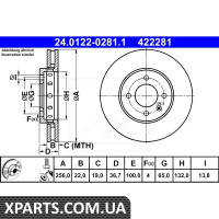 Диск гальмівний ATE 24.0122-0281.1 SKODA CITIGO 1.0 CNG 12-/ SEAT MII 1.0 ECOFUEL 12- ATE 24012202811
