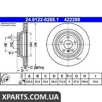 Диск тормозной ATE 24.0122-0288.1 MERCEDES W166 ML300 4-MATIC 252KM 14- ML350 11- ATE 24012202881