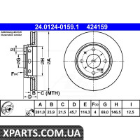 Диск гальмівний ATE 24.0124-0159.1 MITSUBISHI CARISMA 1.6 00-06 1.8GDI 16V 97-06 1.9 D-ID 00-06 ATE 24012401591