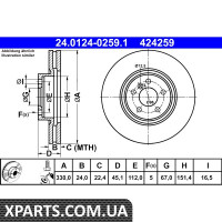 Диск гальмівний BMW 2 F45 ATE 24012402591