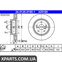 Диск гальмівний ATE 24.0125-0190.1 SUZUKI GRAND VITARA 1.6 05-2.0 05-1.9DDIS 05-ATE 24012501901