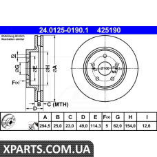 Диск гальмівний ATE 24.0125-0190.1 SUZUKI GRAND VITARA 1.6 05-2.0 05-1.9DDIS 05-ATE 24012501901