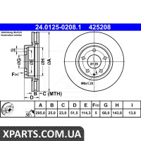 Диск гальмівний ATE 24.0125-0208.1 MAZDA 3 2.0 13- 1.5D 16- 2.2D 13- PRZУD ATE 24012502081