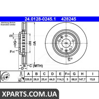 Диск гальмівний ATE 24.0128-0245.1 RENAULT ESPACE V 1.6DCI 15-ATE 24012802451