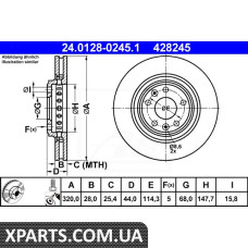 Диск гальмівний ATE 24.0128-0245.1 RENAULT ESPACE V 1.6DCI 15-ATE 24012802451
