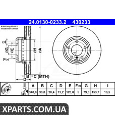 Диск гальмівний ATE 24.0130-0233.2 BMW F20 F22 F30 1.6 3.0 11- ATE 24013002332