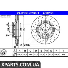 Диск гальмівний ATE 24.0130-0238.1 MERCEDES X117 CLA 220CDI/D 4-MATIC 15- ATE 24013002381