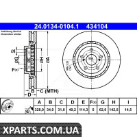 Диск гальмівний ATE 24.0134-0104.1 LEXUS RX 450H 249KM 08- ATE 24013401041