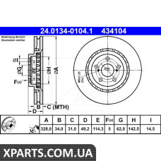 Диск гальмівний ATE 24.0134-0104.1 LEXUS RX 450H 249KM 08- ATE 24013401041