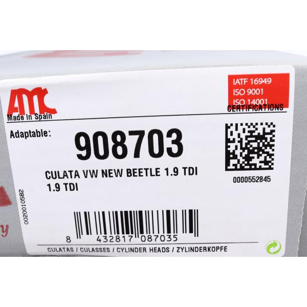908703 AMC Головка блоку циліндрів VW Caddy 1.9SDI/TDI 96-04 (SSV/AGR/AHF/ALH)