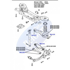 BG1137 BELGUM PARTS Сайлентблок рычага (заднего/внутри) Mazda 3/Ford Focus/Volvo c30 (33.4x12x49.7x55.2) (под пружину)