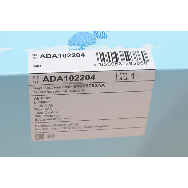 ADA102204 BLUE PRINT Фільтр повітряний Dodge Avenger 2.7/3.5i 07-/Chrysler Voyager 2.4-3.8i 00-