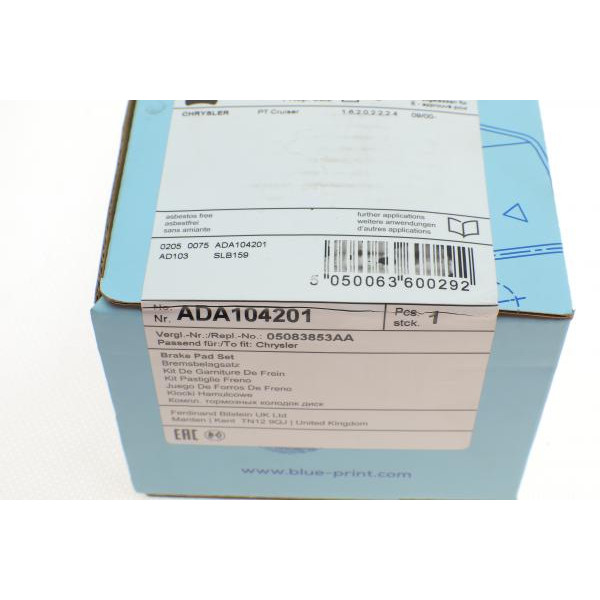 ADA104201 BLUE PRINT Колодки гальмівні (передні) Chrysler PT Cruiser 1.6-2.4 00-10 (набір)