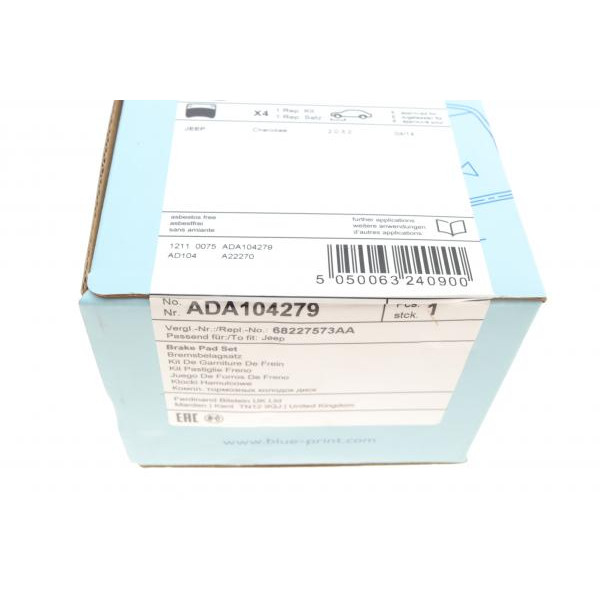 ADA104279 BLUE PRINT Колодки гальмівні (передні) Jeep Cherokee 13-