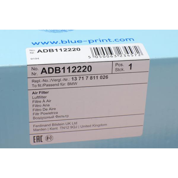 ADB112220 BLUE PRINT Фільтр повітряний BMW X3 (F25) 2.0 10-17/X5 (E70) 3.0 D 06-13/X6 (E71) 3.0 D 08-14