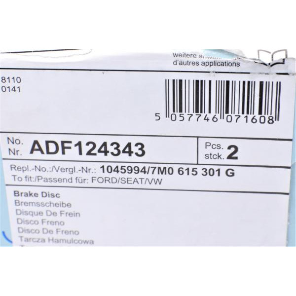 ADF124343 BLUE PRINT Диск гальмівний (передній) VW Sharan 95-10/Ford Galaxy 95-06 (287.7x25) (з покриттям)