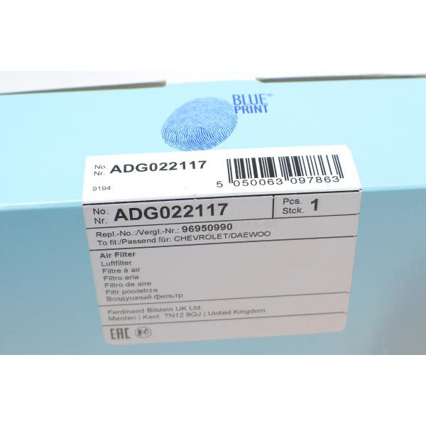 ADG022117 BLUE PRINT Фільтр повітряний Chevrolet Aveo (T3) 1.2/1.4/1.6 DOHC 16V 1.3 D/CDTi 11-