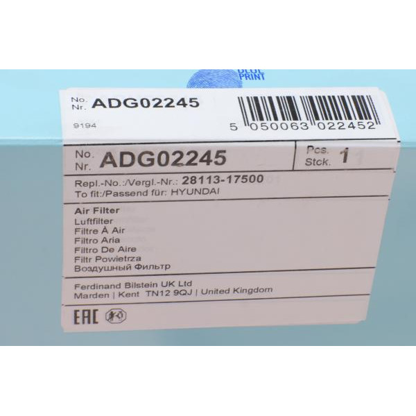 ADG02245 BLUE PRINT Фільтр повітряний Hyundai Matrix 1.5CRDI/1.6/1.8 01-10