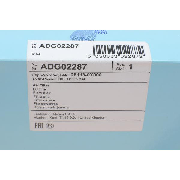 ADG02287 BLUE PRINT Фільтр повітряний Hyundai I10 1.0-1.1 08-17