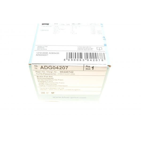 ADG04207 BLUE PRINT Колодки гальмівні (передні) Chevrolet Lacetti 05-/Spark 10-/Daewoo Lanos/Sens/Nubira 97-/Rezzo 00-