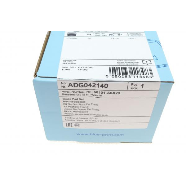 ADG042140 BLUE PRINT Колодки гальмівні (передні) Hyundai i30/Veloster/Kia Ceed/Optima 11-