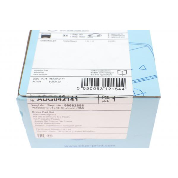 ADG042141 BLUE PRINT Колодки тормозные (передние) Chevrolet Spark 1.0-1.2 i 10-