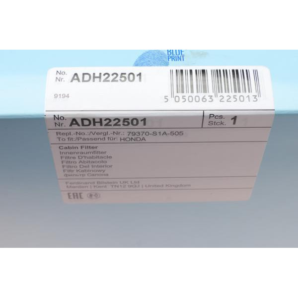 ADH22501 BLUE PRINT Фільтр салону Honda Accord VI 1.6-2.3/2.0TDi 98-03