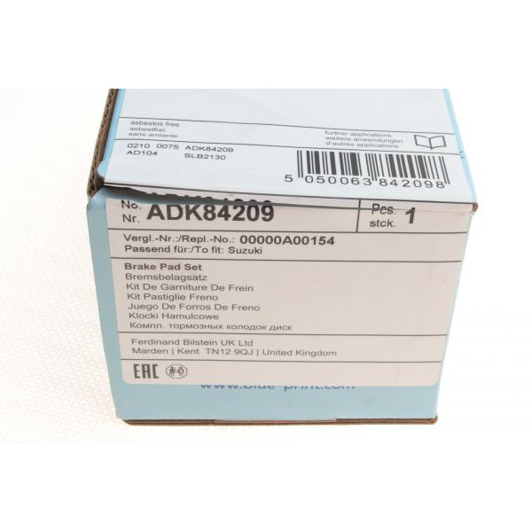 ADK84209 BLUE PRINT Колодки гальмівні (передні) Suzuki Vitara 1.6-2.0 HDi 98-05
