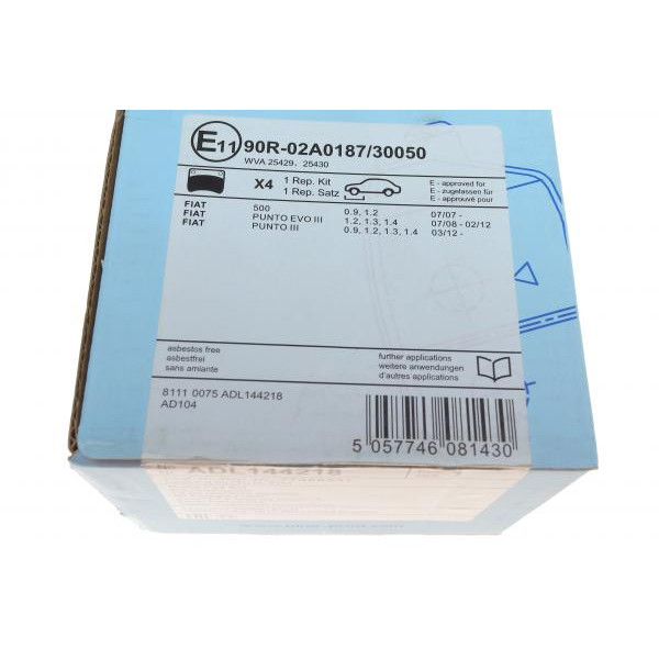 ADL144218 BLUE PRINT Колодки гальмівні (передні) Fiat Punto 05-