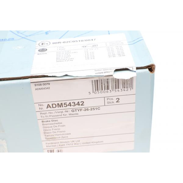 ADM54342 BLUE PRINT Диск гальмівний (задній) Mazda 626 91-02/Premacy 99-05 (260x10)