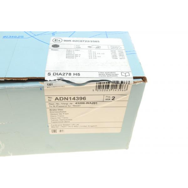 ADN14396 BLUE PRINT Диск гальмівний (задній) Nissan Maxima 94-03/Cefiro 2.0-3.5 94-05 (278x9)