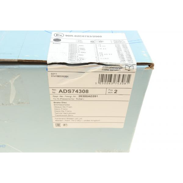 ADS74308 BLUE PRINT Диск гальмівний (передній) Subaru Impreza/Legacy 1.5-2.2 89- (260x22)