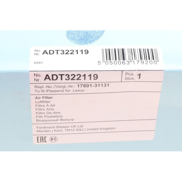 ADT322119 BLUE PRINT Фільтр повітряний Lexus RX 270/RX 300 17-/RX 350 08-/Toyota Camry 3.5 11-/Mitsubishi L 200 2.4DI 15-