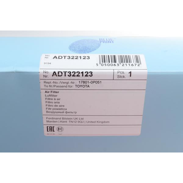 ADT322123 BLUE PRINT Фільтр повітряний Toyota Camry 3.5 24V 11-