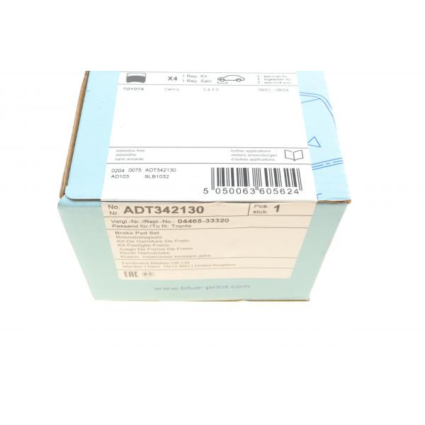 ADT342130 BLUE PRINT Колодки гальмівні (передні) Toyota Camry 01-06 (131.2x58.1)