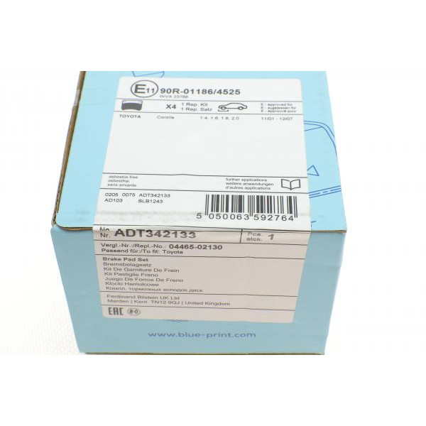 ADT342133 BLUE PRINT Колодки гальмівні (передні) Toyota Corolla 01-14