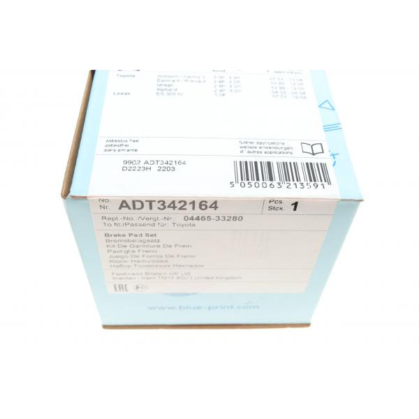 ADT342164 BLUE PRINT Колодки гальмівні (передні) Toyota Camry 01-06/Alphard 03-08/Lexus ES 96-06