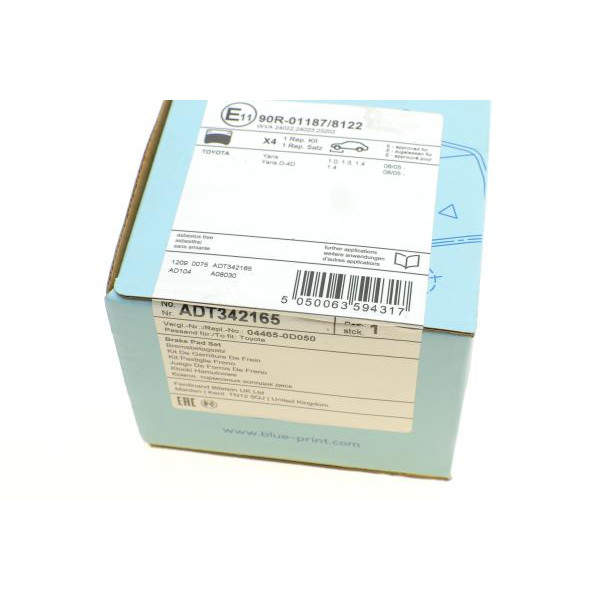 ADT342165 BLUE PRINT Колодки гальмівні (передні) Toyota Yaris 05-