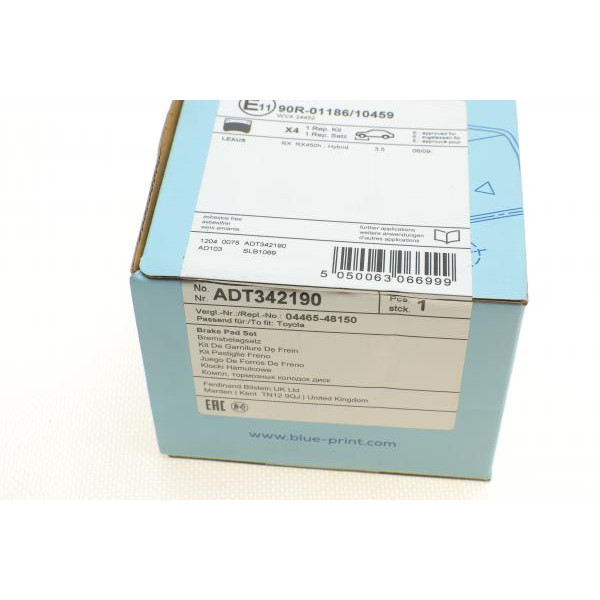 ADT342190 BLUE PRINT Колодки гальмівні (передні) Toyota Highlander 07-